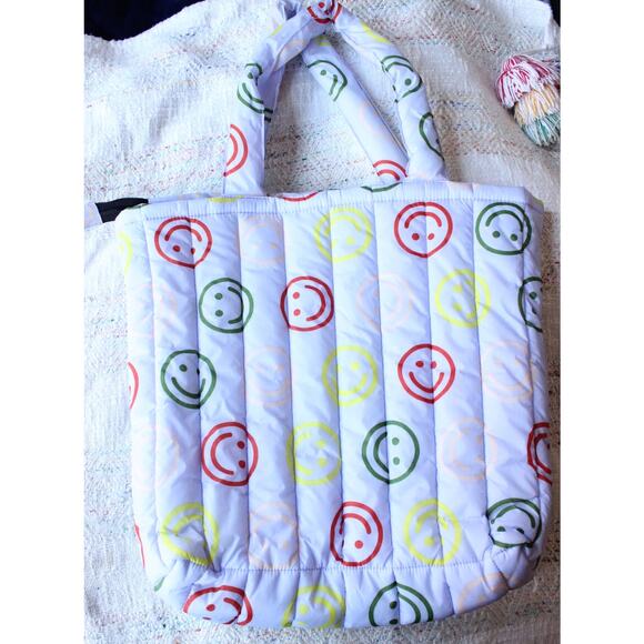 Baggu UO Smiley Happy Face Colorful Puffer Shoulder Tote Bag - Picture 3 of 4